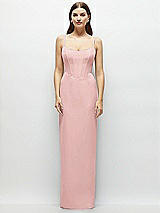 Front View Thumbnail - Rose Corset-Style Crepe Column Maxi Dress with Adjustable Straps