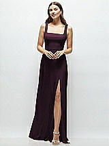 Front View Thumbnail - Deep Plum Square Neck Chiffon Maxi Dress with Circle Skirt