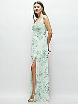 Side View Thumbnail - Mint Green Floral Square Neck Chiffon Maxi Dress with Circle Skirt
