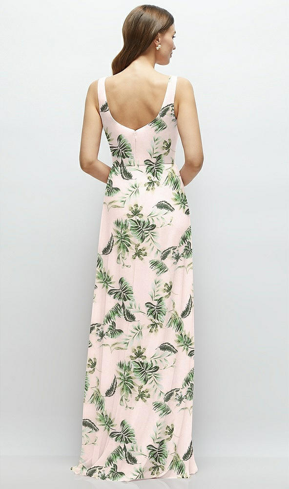 Back View - Palm Beach Print Square Neck Chiffon Maxi Dress with Circle Skirt