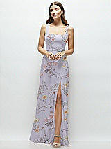 Front View Thumbnail - Butterfly Botanica Silver Dove Square Neck Chiffon Maxi Dress with Circle Skirt
