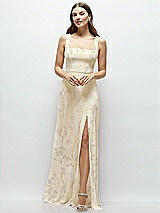 Front View Thumbnail - Butter Yellow Floral Square Neck Chiffon Maxi Dress with Circle Skirt