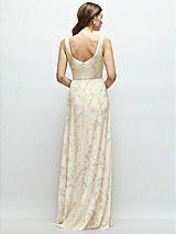 Rear View Thumbnail - Butter Yellow Floral Square Neck Chiffon Maxi Dress with Circle Skirt