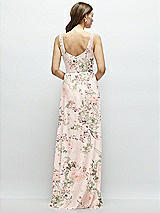 Rear View Thumbnail - Blush Garden Square Neck Chiffon Maxi Dress with Circle Skirt