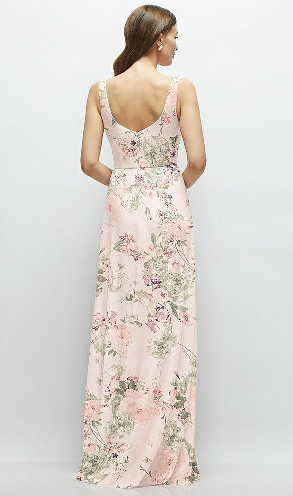 Back View - Blush Garden Square Neck Chiffon Maxi Dress with Circle Skirt