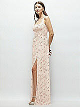 Side View Thumbnail - Coquette Floral Print Square Neck Chiffon Maxi Dress with Circle Skirt