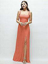 Front View Thumbnail - Terracotta Copper Square Neck Chiffon Maxi Dress with Circle Skirt