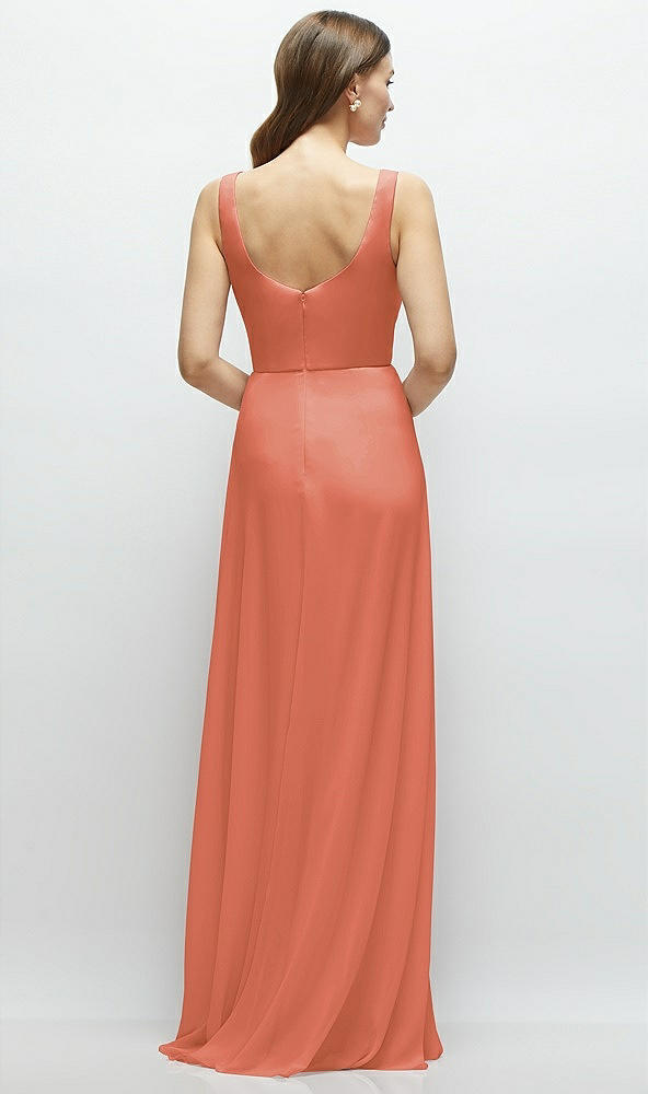 Back View - Terracotta Copper Square Neck Chiffon Maxi Dress with Circle Skirt