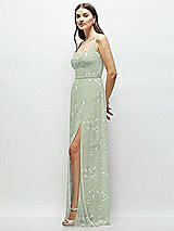 Side View Thumbnail - Vintage Primrose Sage Square Neck Chiffon Maxi Dress with Circle Skirt