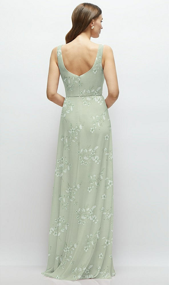Back View - Vintage Primrose Sage Square Neck Chiffon Maxi Dress with Circle Skirt