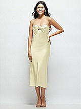 Front View Thumbnail - Butter Yellow Strapless Bow-Bandeau Cutout Satin Midi Slip Dress