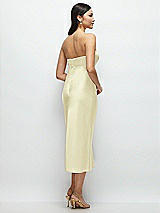 Rear View Thumbnail - Butter Yellow Strapless Bow-Bandeau Cutout Satin Midi Slip Dress