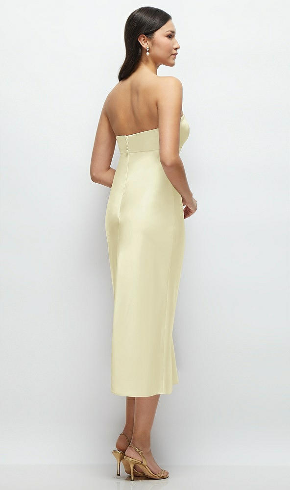 Back View - Butter Yellow Strapless Bow-Bandeau Cutout Satin Midi Slip Dress