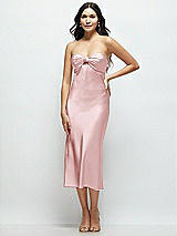Front View Thumbnail - Ballet Pink Strapless Bow-Bandeau Cutout Satin Midi Slip Dress