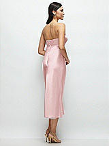 Rear View Thumbnail - Ballet Pink Strapless Bow-Bandeau Cutout Satin Midi Slip Dress