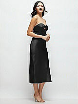 Side View Thumbnail - Black Strapless Bow-Bandeau Cutout Satin Midi Slip Dress