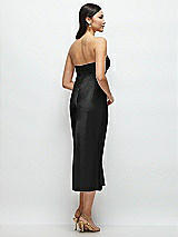 Rear View Thumbnail - Black Strapless Bow-Bandeau Cutout Satin Midi Slip Dress