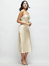 Side View Thumbnail - Champagne Strapless Bow-Bandeau Cutout Satin Midi Slip Dress