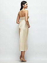 Rear View Thumbnail - Champagne Strapless Bow-Bandeau Cutout Satin Midi Slip Dress