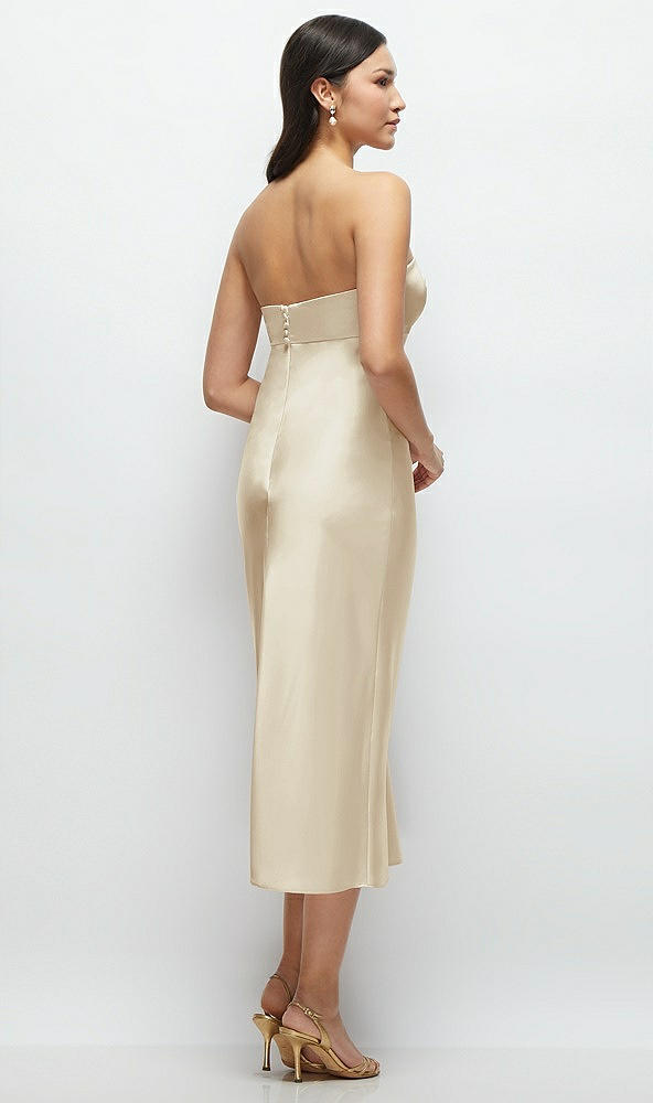 Back View - Champagne Strapless Bow-Bandeau Cutout Satin Midi Slip Dress