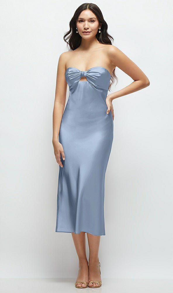 Front View - Cloudy Strapless Bow-Bandeau Cutout Satin Midi Slip Dress