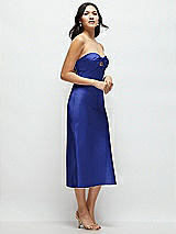 Side View Thumbnail - Cobalt Blue Strapless Bow-Bandeau Cutout Satin Midi Slip Dress