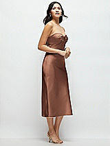 Side View Thumbnail - Cognac Strapless Bow-Bandeau Cutout Satin Midi Slip Dress