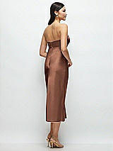 Rear View Thumbnail - Cognac Strapless Bow-Bandeau Cutout Satin Midi Slip Dress