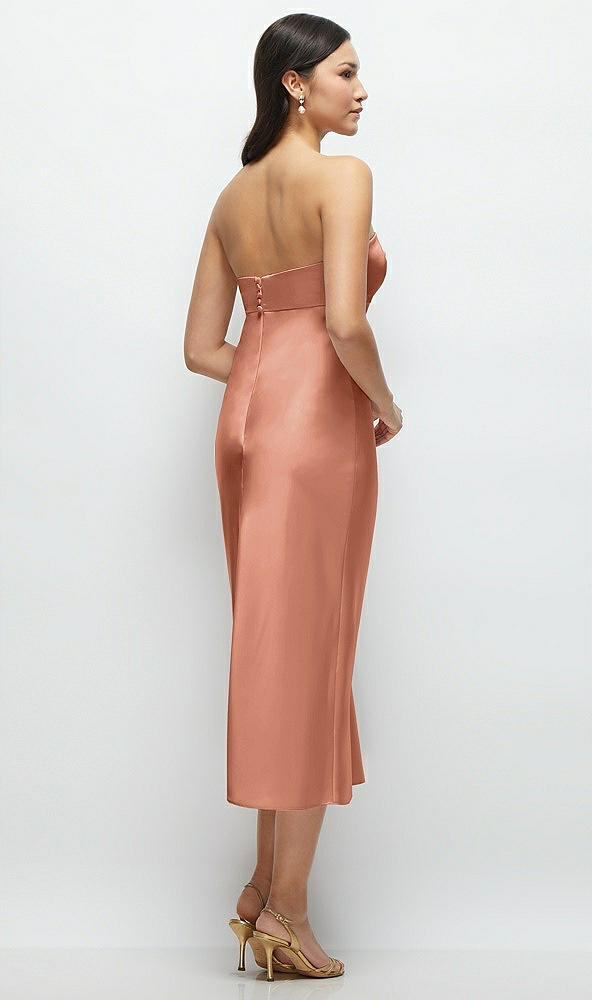 Back View - Copper Penny Strapless Bow-Bandeau Cutout Satin Midi Slip Dress
