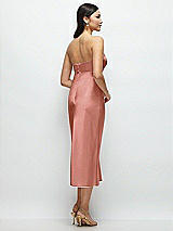 Rear View Thumbnail - Desert Rose Strapless Bow-Bandeau Cutout Satin Midi Slip Dress