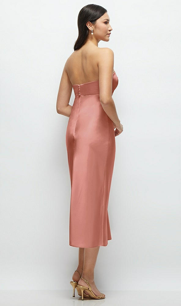 Back View - Desert Rose Strapless Bow-Bandeau Cutout Satin Midi Slip Dress
