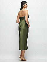 Rear View Thumbnail - Olive Green Strapless Bow-Bandeau Cutout Satin Midi Slip Dress