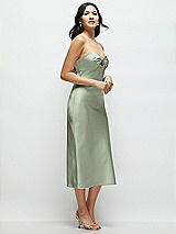 Side View Thumbnail - Sage Strapless Bow-Bandeau Cutout Satin Midi Slip Dress