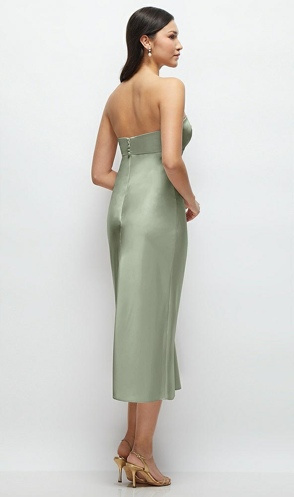 Back View - Sage Strapless Bow-Bandeau Cutout Satin Midi Slip Dress