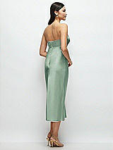 Rear View Thumbnail - Seagrass Strapless Bow-Bandeau Cutout Satin Midi Slip Dress