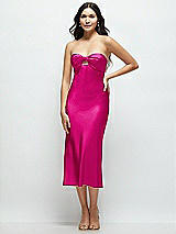 Front View Thumbnail - Think Pink Strapless Bow-Bandeau Cutout Satin Midi Slip Dress