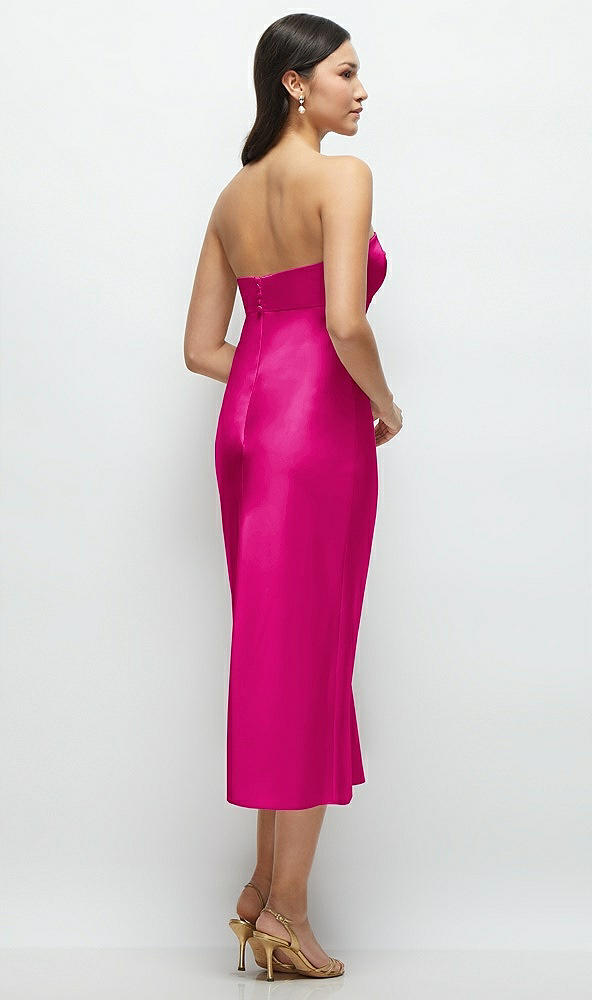 Back View - Think Pink Strapless Bow-Bandeau Cutout Satin Midi Slip Dress