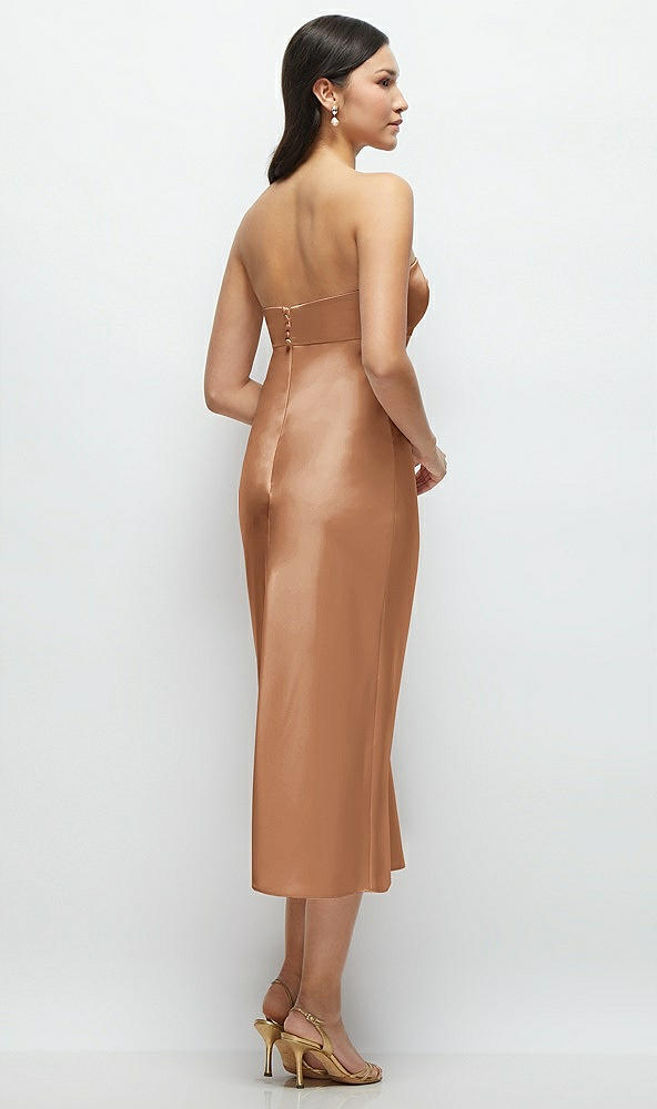 Back View - Toffee Strapless Bow-Bandeau Cutout Satin Midi Slip Dress