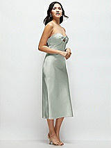 Side View Thumbnail - Willow Green Strapless Bow-Bandeau Cutout Satin Midi Slip Dress