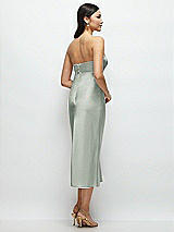 Rear View Thumbnail - Willow Green Strapless Bow-Bandeau Cutout Satin Midi Slip Dress