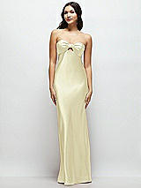 Front View Thumbnail - Butter Yellow Strapless Bow-Bandeau Cutout Satin Maxi Slip Dress
