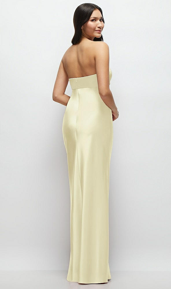 Back View - Butter Yellow Strapless Bow-Bandeau Cutout Satin Maxi Slip Dress