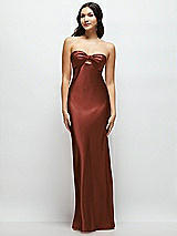 Front View Thumbnail - Auburn Moon Strapless Bow-Bandeau Cutout Satin Maxi Slip Dress