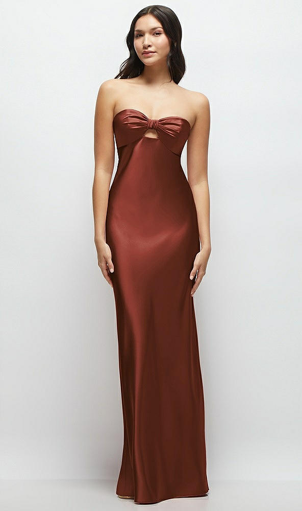 Front View - Auburn Moon Strapless Bow-Bandeau Cutout Satin Maxi Slip Dress
