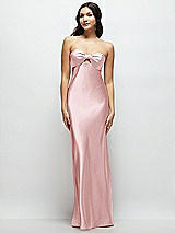 Front View Thumbnail - Ballet Pink Strapless Bow-Bandeau Cutout Satin Maxi Slip Dress