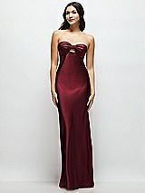Front View Thumbnail - Cabernet Strapless Bow-Bandeau Cutout Satin Maxi Slip Dress