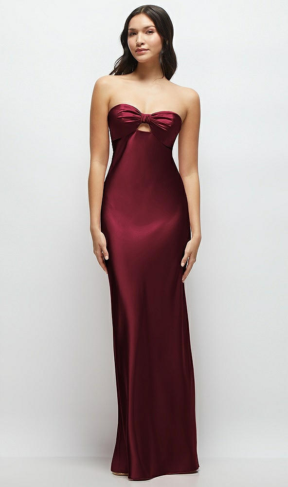 Front View - Cabernet Strapless Bow-Bandeau Cutout Satin Maxi Slip Dress