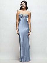 Front View Thumbnail - Cloudy Strapless Bow-Bandeau Cutout Satin Maxi Slip Dress