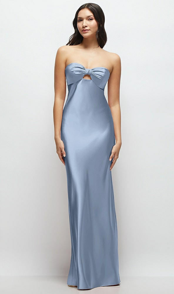 Front View - Cloudy Strapless Bow-Bandeau Cutout Satin Maxi Slip Dress