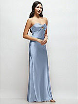 Side View Thumbnail - Cloudy Strapless Bow-Bandeau Cutout Satin Maxi Slip Dress